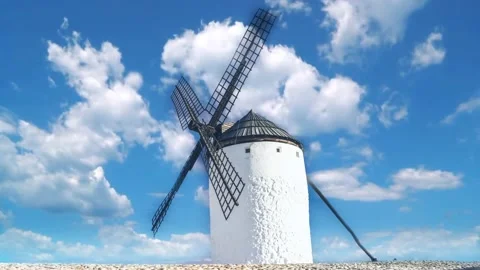 Dutch windmill with time lapse sky Stock Footage 145732636