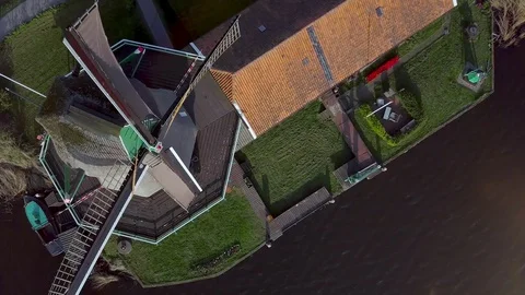 Dutch Windmill Topview with a light flare. Stockbeeldmateriaal 89864615