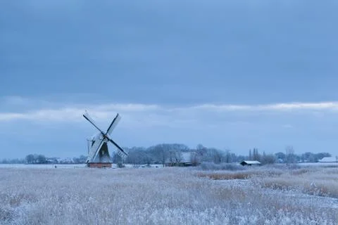 Dutch windmill in winter Stock Photos