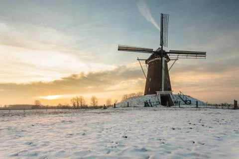 Dutch windmill in wintertime Stock Photos