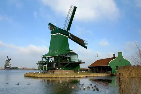 Dutch windmills Stock Photos