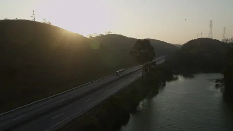 Dutra Highway between Rio and Piraí at sunset Stock Footage 320185924