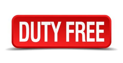 Duty free red 3d square button isolated on white background Ilustração Stock