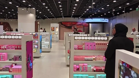 Duty free shopping inside the main passenger terminal at Velana International Ai Stock Footage 328367248