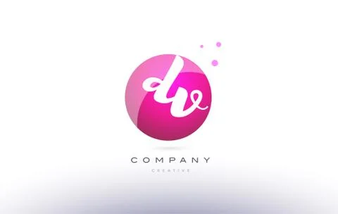 Dv d v  sphere pink 3d hand written alphabet letter logo Stock Illustration