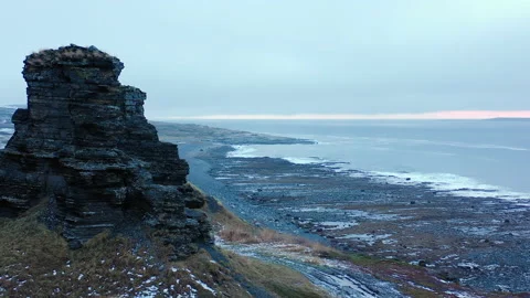 Dva Brata, Murmansk. Two weathering rocks on the Rybachy Peninsula. Stock Footage 145757442