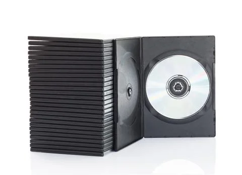 Dvd boxes with disc on white background Stock Photos