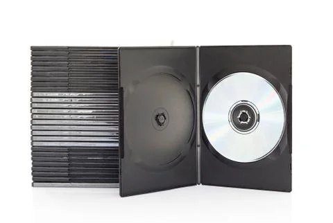 Dvd boxes with disc on white background Stock Photos