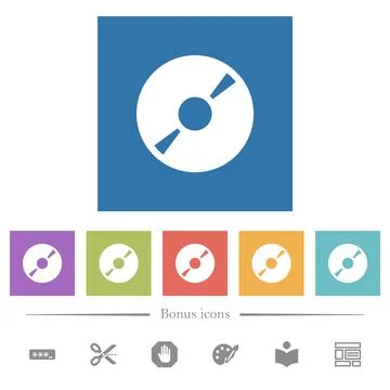 DVD disk flat white icons in square backgrounds 스톡 일러스트