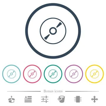 DVD disk outline flat color icons in round outlines Stock Illustration