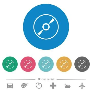 DVD disk outline flat round icons 스톡 일러스트