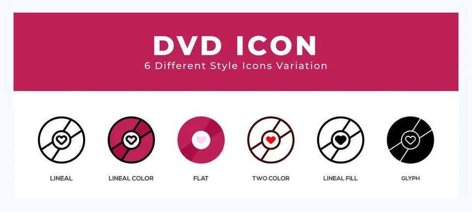 Dvd icon set with different styles. Icons designed in filled. outline. flat.. 库存插图
