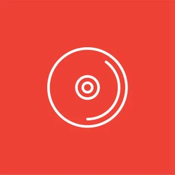 DVD or CD Line Icon On Red Background. Red Flat Style Vector Illustration Stock Illustration