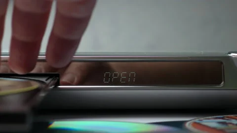 DVD Player Display. Eject Tray And Insert Disc In DVD-player. Male Hand Loading  스톡 동영상 132333960