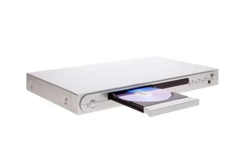 Dvd player ejecting disc with isolated on white background Stock Photos