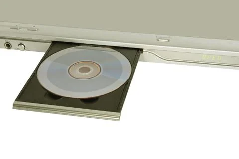 DVD/CD player with inserted disc taken closeup on white Stock Photos