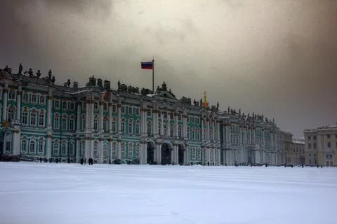 Dvortsovaya square knee-deep snow in a storm Stock Photos