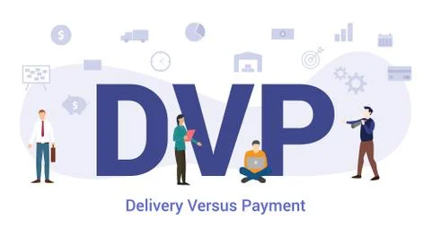Dvp delivery versus payment concept with big word or text and team people wit Stock Illustration