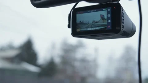 The DVR works in the car. Video recording of the traffic situation while driving Stock Footage 172581892