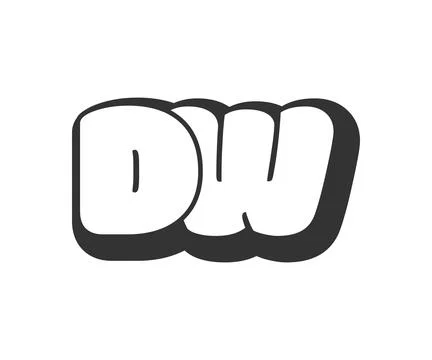 DW logo, bubble comic lettering, rounded in graffiti style black and white .. Illustrazione stock