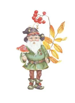 Dwarf with autumn ash in acril Stock Illustration