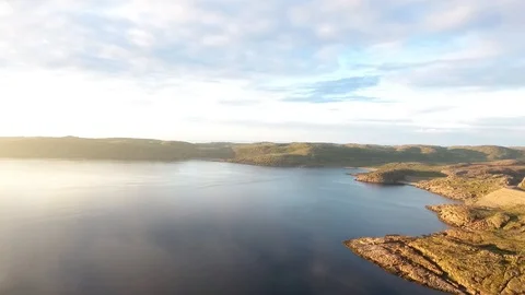 Dwarf birch, moss-covered stones. A large lake in Russia, Murmansk region, Kola Stock-Footage 104546320