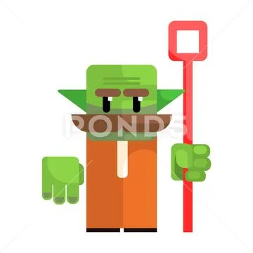 Dwarf with a green face and a staff in his hands. Fairy tale, fantastic, magical Stock Illustration