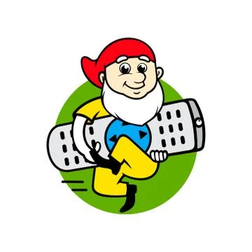 Dwarf with a television remote control sign Stock Illustration