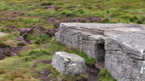 Dwarfie Stane, Orkney, Close-Up Drone Clip, Megalithic Tomb, Hoy Island, 4K Stock Footage 258062330
