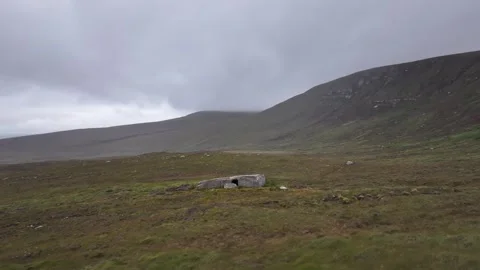 Dwarfie Stane, Orkney, Low Drone Clip of Megalithic Tomb on Hoy Island, 4K Stock Footage 258017125