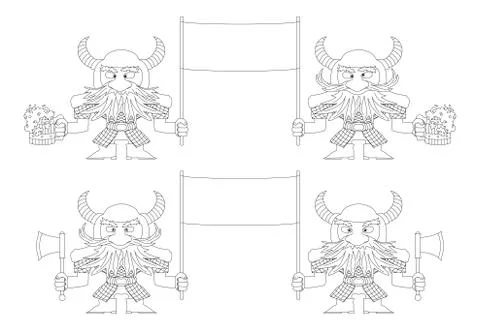 Dwarfs with banners, outline, set Illustrazione stock