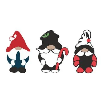 Dwarfs with beards in caps of different colors Stock Illustration