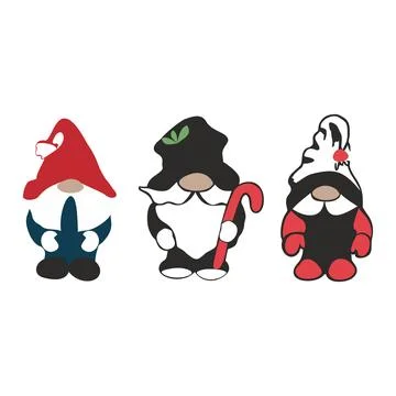 Dwarfs with beards in caps of different colors Stock Illustration