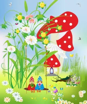 Dwarfs on the swing Stock Illustration