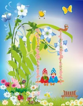 Dwarfs on a swing Stock Illustration