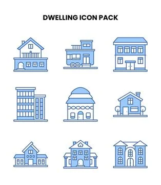 Dwelling Blue Scalable Icons Pack Stock Illustration
