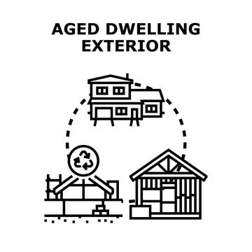 Dwelling exterior aging process and sustainable renovation Stock Illustration
