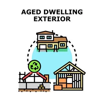 Dwelling exterior aging process and sustainable renovation Stock Illustration