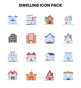 Dwelling Flat Bundle Icons Pack Stock Illustration
