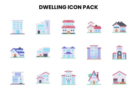 Dwelling Flat Collection Icons Pack Stock Illustration