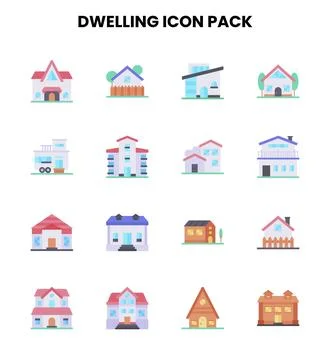 Dwelling Flat Design Icons Pack Stock Illustration