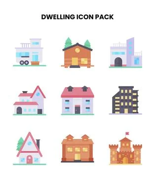 Dwelling Flat Design Icons Pack Ilustración de archivo