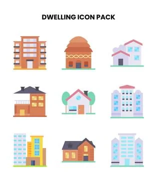 Dwelling Flat Graphics Icons Pack Stock Illustration