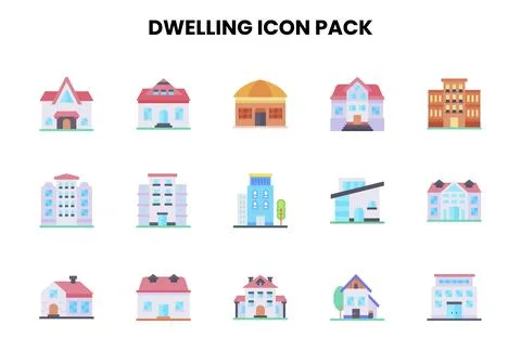 Dwelling Flat Graphics Icons Pack Stock Illustration