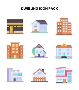 Dwelling Flat Scalable Icons Pack Stock Illustration