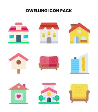Dwelling Flat UI Icons Pack Stock Illustration