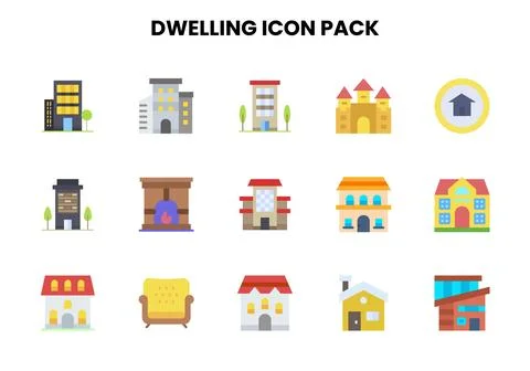 Dwelling Flat UI Icons Pack Stock Illustration