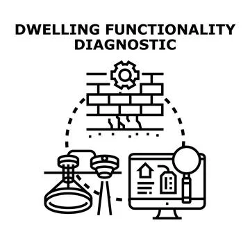 Dwelling functionality diagnostic process assessing home quality Stock Illustration