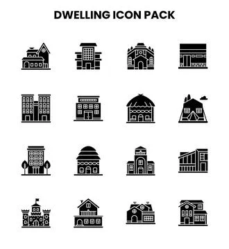 Dwelling Glyph Design Icons Pack Stock Illustration