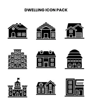 Dwelling Glyph Icons Pack Stock Illustration